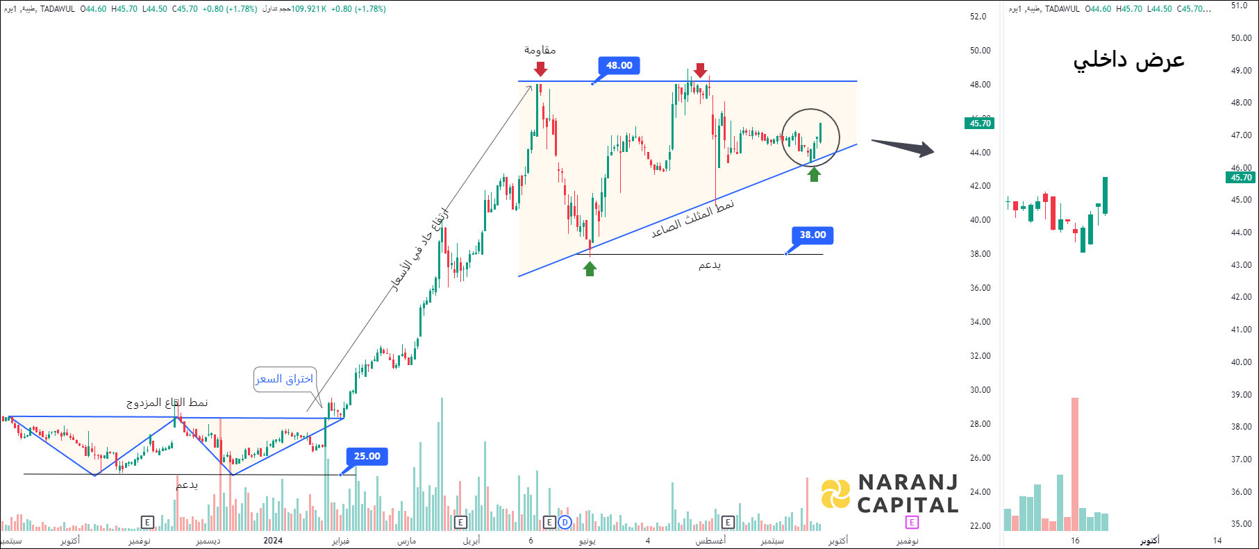 Taiba Investments - Technical Analysis chart on Daily Price and Volume