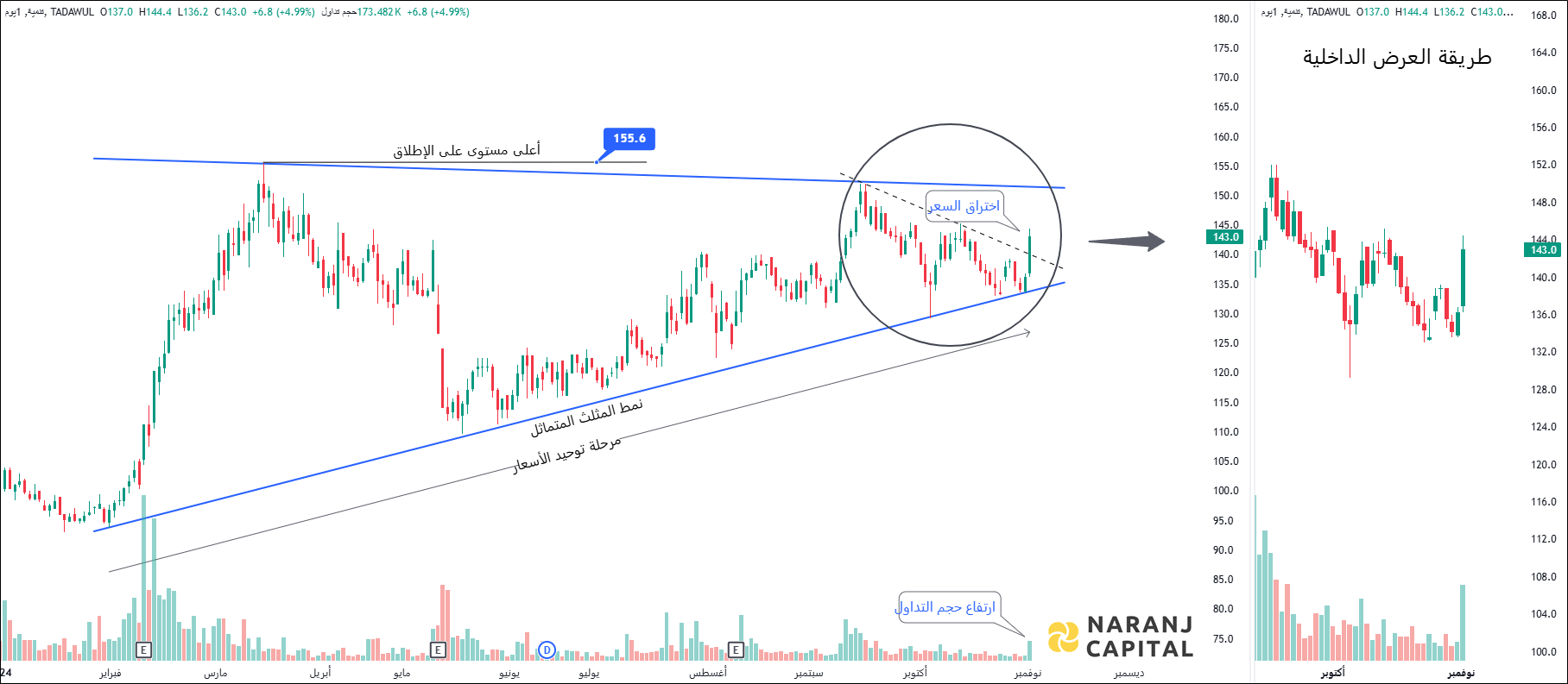 Tanmiah Food Company - Technical Analysis chart on Daily Price and Volume