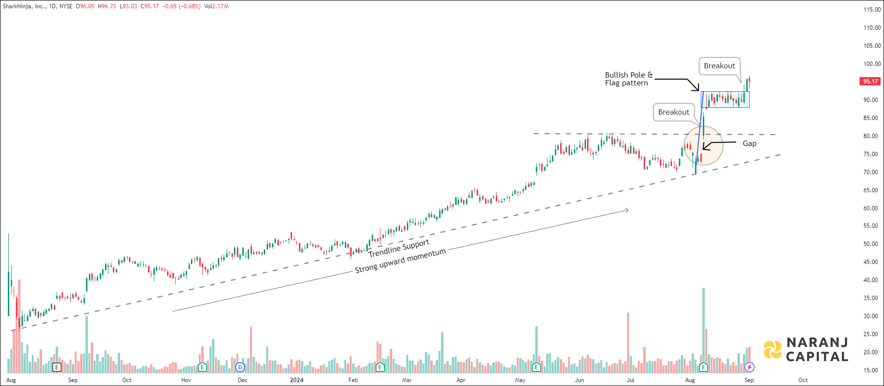 SharkNinja - Technical Analysis chart on Daily Price and Volume