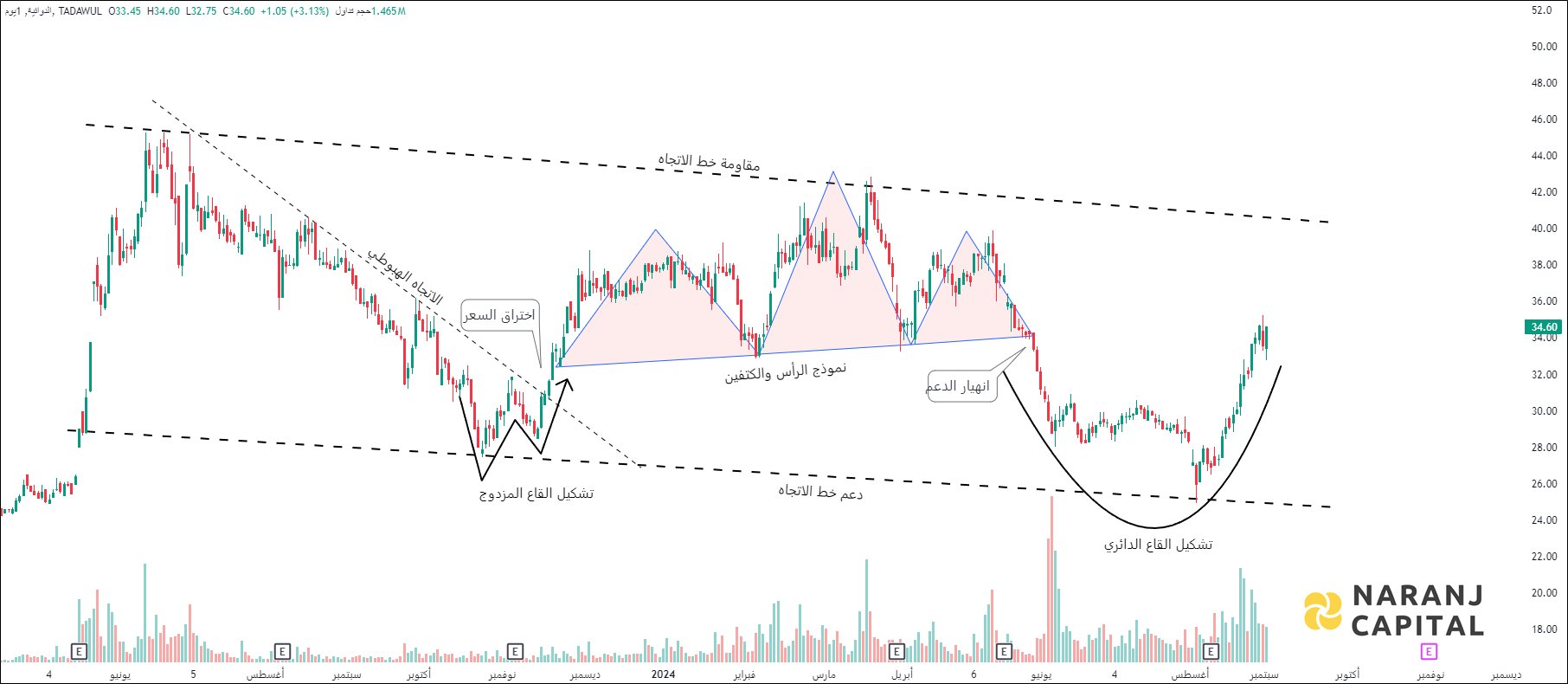 Saudi Pharmaceutical Industries and Medical Appliances - Technical Analysis chart on Daily Price and Volume