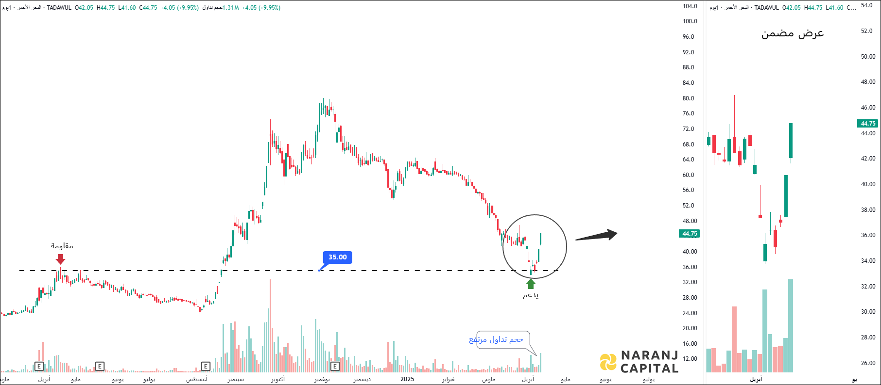 Red Sea - Technical Analysis chart on Daily Price and Volume