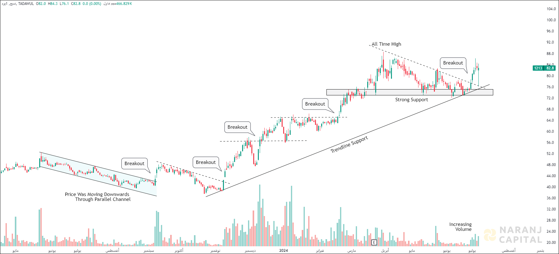 Naseej International Trading - Technical Analysis chart on Daily Price and Volume